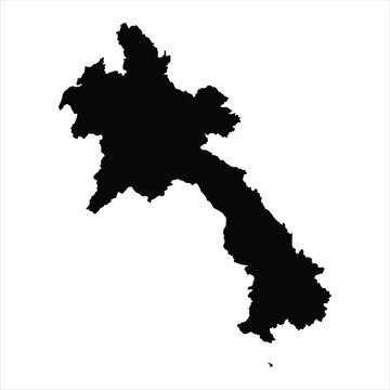 Black silhouette map of laos isolated on white background with silhouette, geography