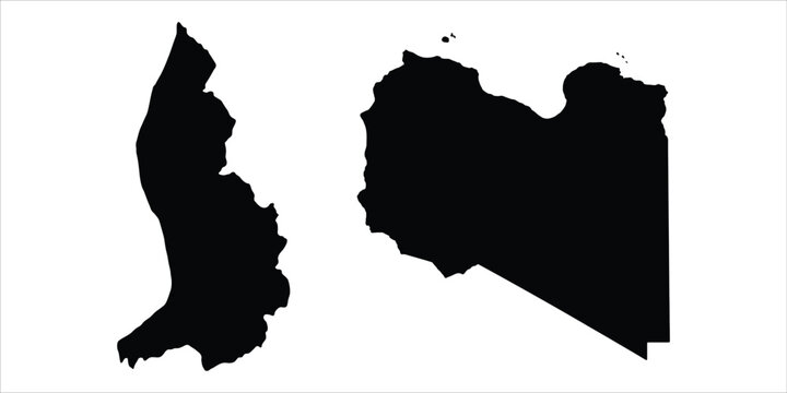 Black silhouette maps of liechtenstein and libya isolated on white background