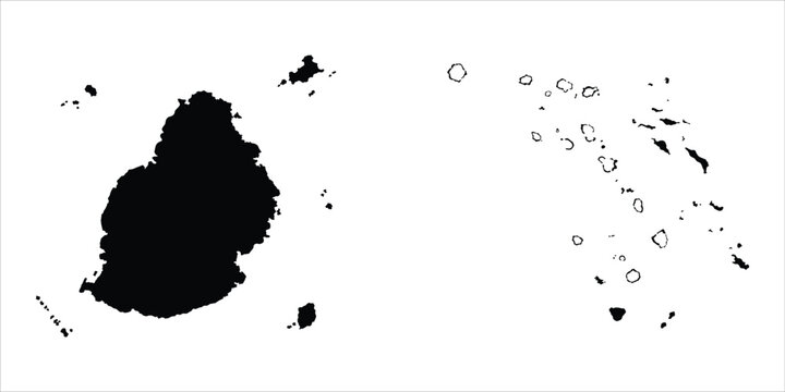 Black silhouette maps of mauritius and marshall islands isolated on white background