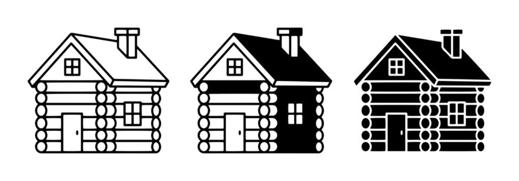 Log Cabin Icons, Rustic Dwelling Vector Set, Traditional House Graphics, Woodland Home Illustrations