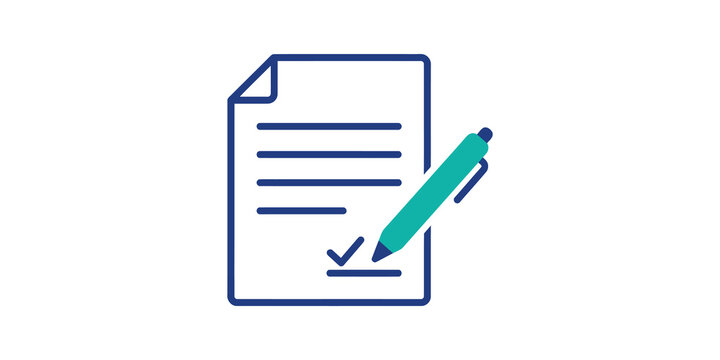 Business document signature icon with pen for legal contract approval.
