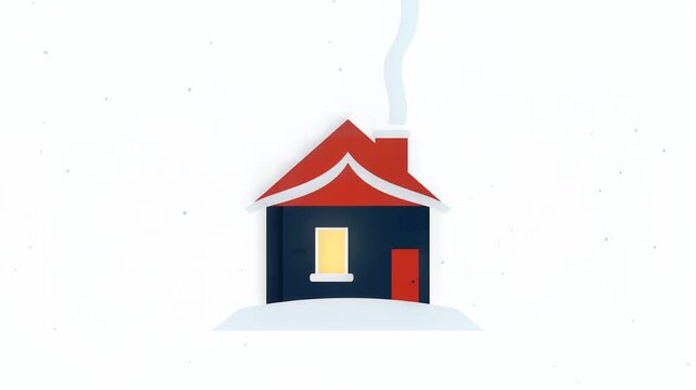 Cozy house with chimney smoke on snowy ground simple illustration