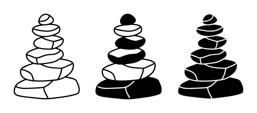 Zen Stone Stacks, Balanced Rocks, Meditation Icons, Balance Symbol, Harmony Vector Art