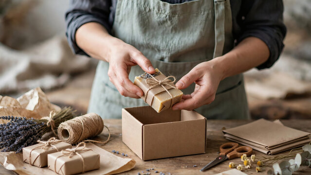 Handmade soap packaging with gift box