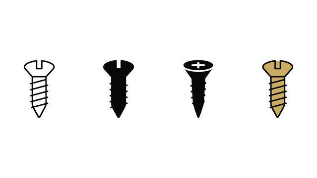 Set of four different screw icons isolated on white background