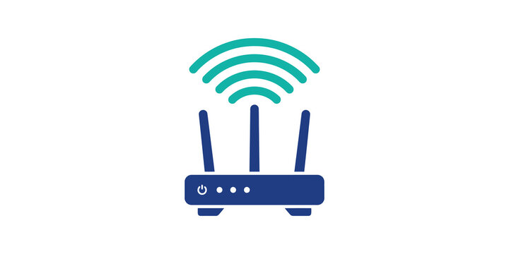 Network router icon blue teal design for internet connectivity hardware.