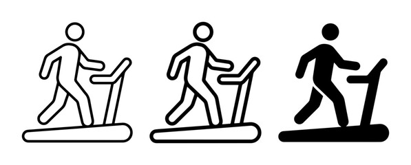 Naklejka premium Treadmill Exercise Icons, Running Silhouette, Cardio Workout Graphics, Fitness Machine Vector Set