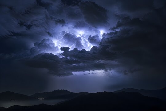 Lightning Illuminates Dark Night Clouds in Dramatic Atmospheric Storm Photography Filled with Electric Natural Energy