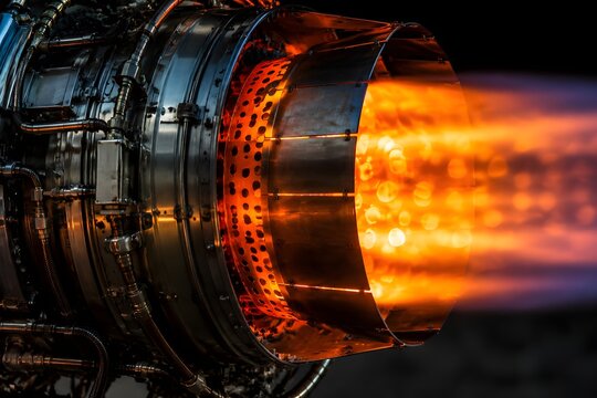 Jet Engine Flames Glowing Brightly Create Technical Aviation Photography with Closeup Detail and Mechanical Power