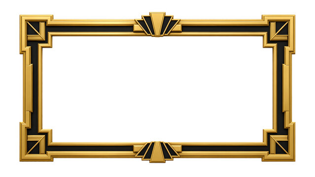 Elegant Art Deco gold and black rectangular frame with vintage geometric pattern for luxury design
