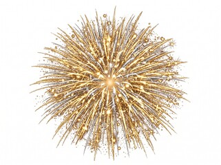 Fototapeta premium Golden and silver fireworks exploding on white background