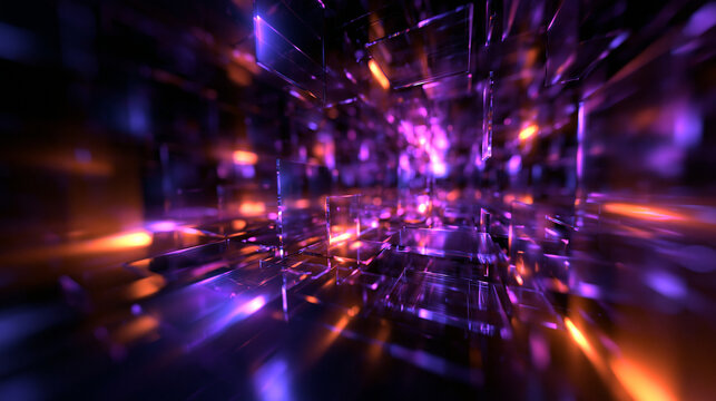 Abstract Futuristic Cyber Technology Background with Glowing Purple Cubes
