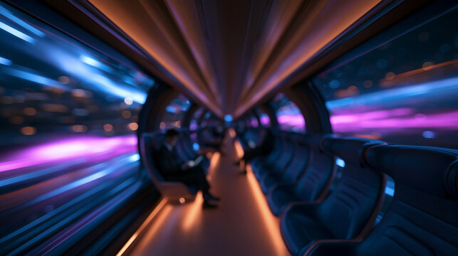 Futuristic High Speed Train Interior with Motion Blur Light Trails
