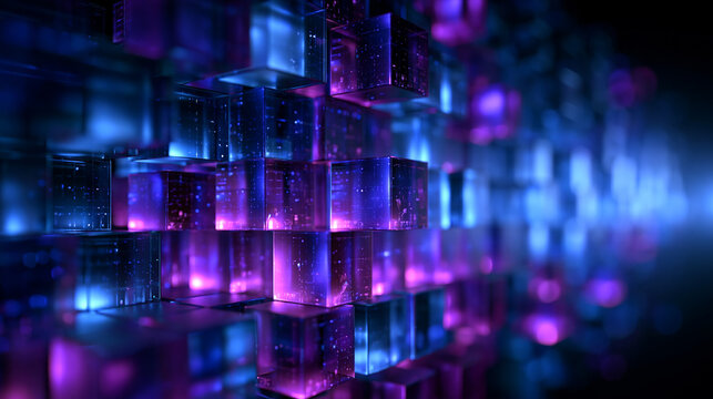 Abstract Glowing 3D Cubes Futuristic Technology Background