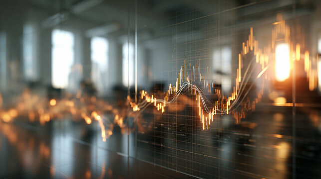 Stock Market Chart Hologram in Modern Corporate Office