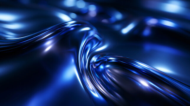 Abstract Metallic Blue Liquid Waves Futuristic Technology Background