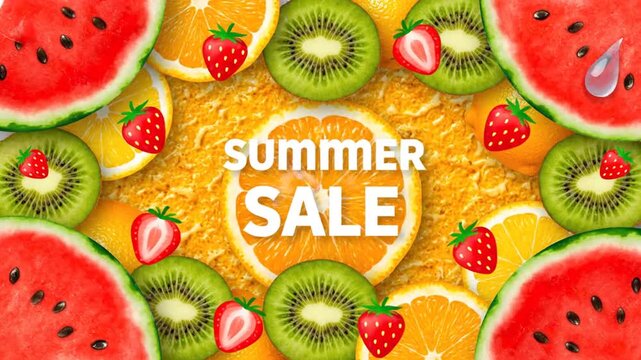 Fresh sliced tropical fruits arranged in a vibrant colorful pattern