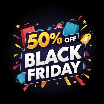 Black friday sale with fifty percent off banner