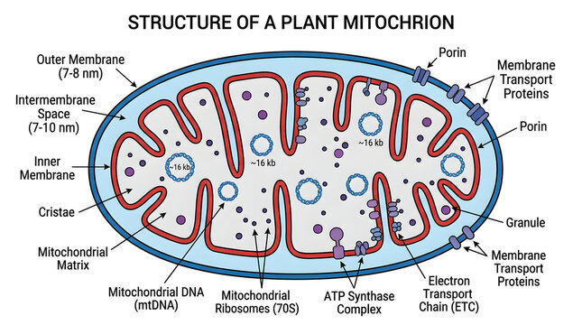 Detailed structure of a plant mitochondrion showing internal organelle anatomy