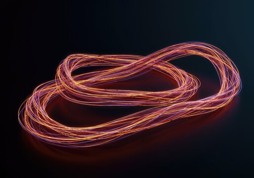 A complex, winding digital pathway composed of glowing lines curves sharply across a dark plane, illustrating unpredictable movement or journey ,connection ,direction ,zigzag