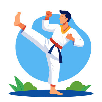Zawodnik karate podczas treningu &ndash; sztuki walki ilustracja