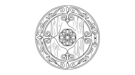 Naklejka premium Fantasy Wood Round Shield Emblem, Ornate Celtic Design, Isolated Transparent Background
