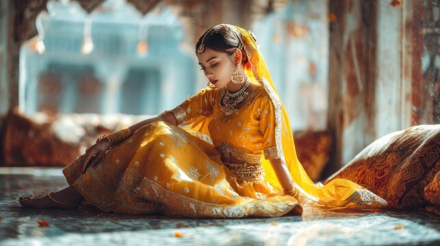 Elegance personified: Beautiful woman adorned in traditional Indian bridal attire