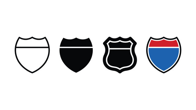 Set of four different interstate highway style road shield sign shapes for navigation and design