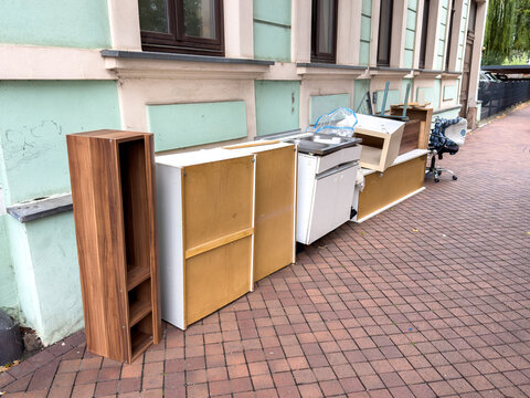 Discarded Furniture on the Street Ready for Bulky Waste Collection and Recycling