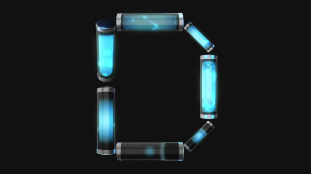 A drag and drop overlay letter that is made up from animated glowing neon liquid tubes that pulsate and rotate.
