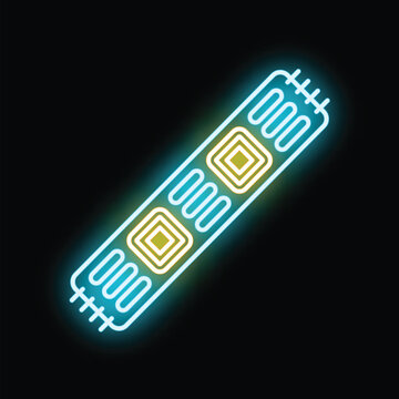 Neon glowing prayer rug icon representing islamic worship and spirituality