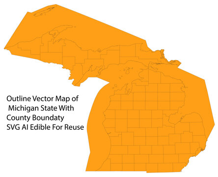 Outline Vector Map of Michigan State With County Boundary SVG AI Edible For Reuse