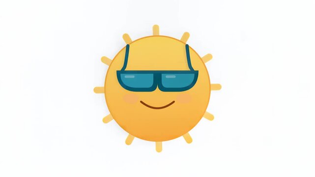 Happy cartoon sun wearing sunglasses on white background