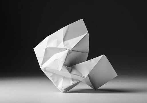 A pristine white page is crumpled and twisted, symbolizing mental blockage, a difficult start, creative failure, or the inability to move past an impasse ,confusion ,start ,impasse