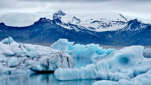 Ice floes on a lake in Iceland, abstract landscape