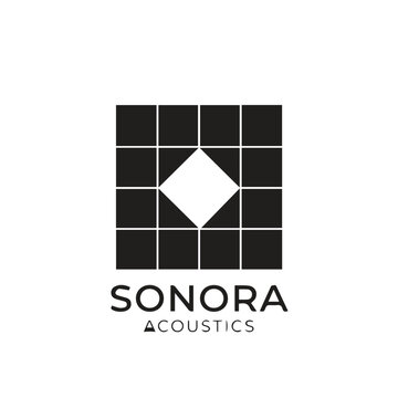 Sonora acoustics minimalist black square grid logo design on white background