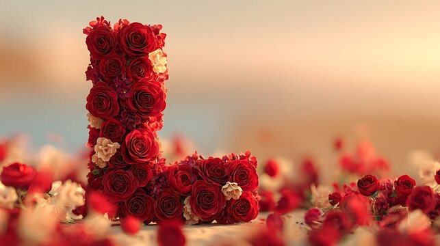 Red Rose Flowers Blooming at Sunset, Romantic Floral Nature Scene with Warm Golden Light, Beauty, Love, Wedding, Valentine&rsquo;s Day and Celebration Concept
