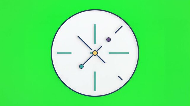 Modern abstract clock face graphic with green screen background