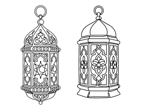 Ramadan Lanterns Line Art Vector Illustration Set