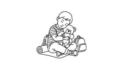 Sleeping Boy Hugging Teddy Bear Vector Illustration