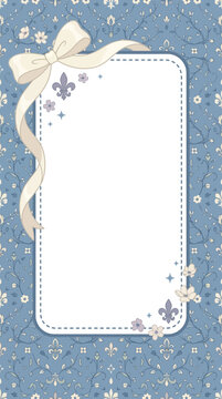 Elegant blue vintage background with a decorative frame and a silk ribbon bow.