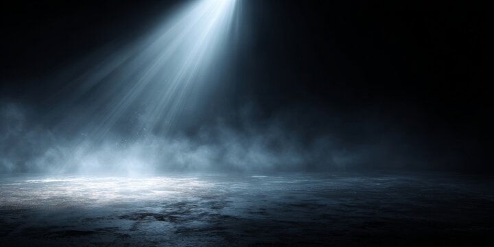 Dark and Mysterious Background with Fog and Soft Light Shining from Above for Creative Projects and Visual Art Designs