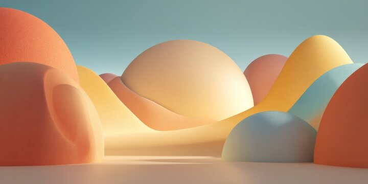 Soft Pastel Abstract Landscape with 3D Shapes and Curved Forms in Warm Tones and Gentle Depths for Modern Design and Art Projects