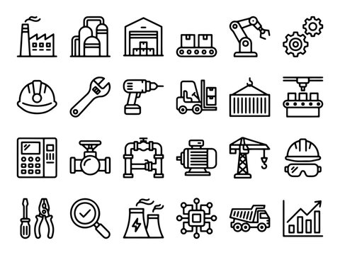 Industrial manufacturing and factory icon set pictogram vector illustration with pictogram industry manufacturing conveyor