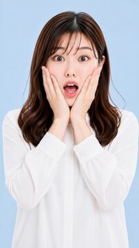 Vertical Video of Shocked Woman with Double Face Illusion