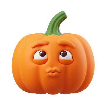Cute 3D Cartoon Pumpkin Character with Funny Pouting Expression for Halloween Celebration Design Elements
