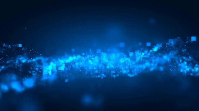 Glowing blue particles flow and pulse forming a wave-like shape on a dark background. Animated texture shows particles and glowing dots with flowing movement.
