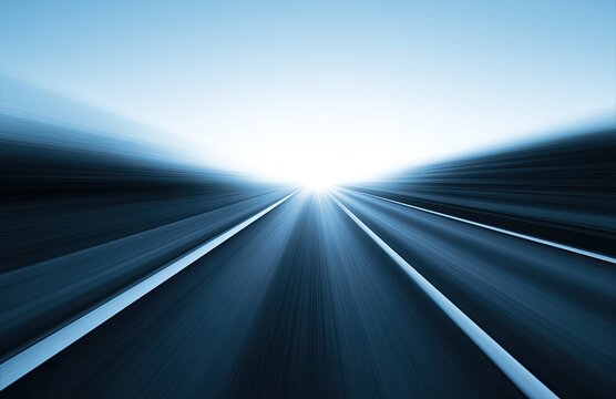 Blurring highway to bright light, conveying speed and motion