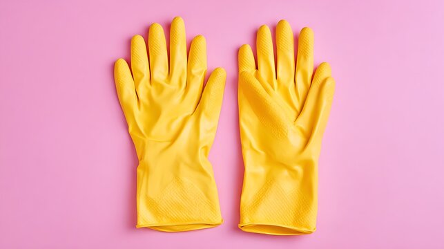 Yellow Protective Rubber Gloves Isolated on White Background for Cleaning, Housework, Household Protection and Safety Equipment