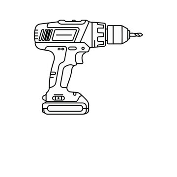 Black and white cordless electric drill vector illustration for construction and DIY tools